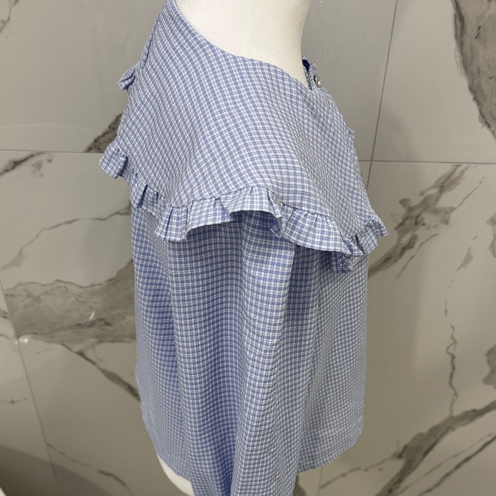 J.ING Light Blue Gingham Ruffle Collar Blouse - Picture 7 of 9